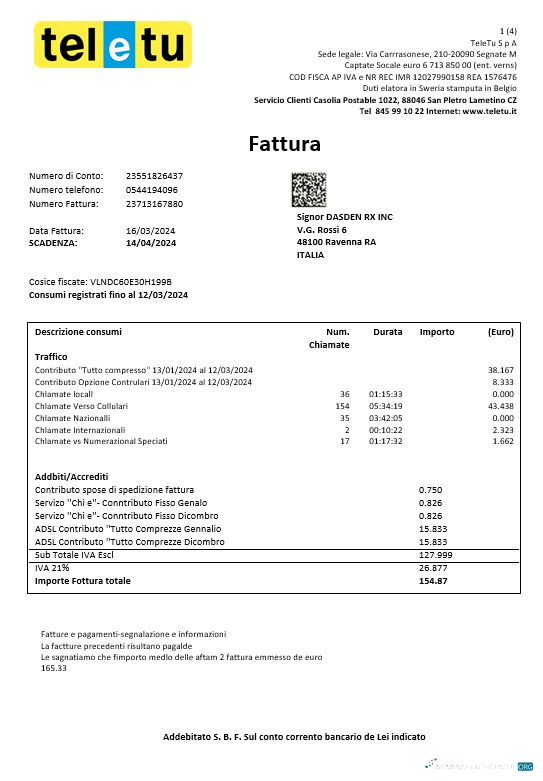 Download Italy TeleTu business utility bill template in Word and PDF format Photoshop template